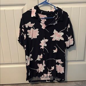 Truth Black and Pink Floral Casual Button Down Shirt